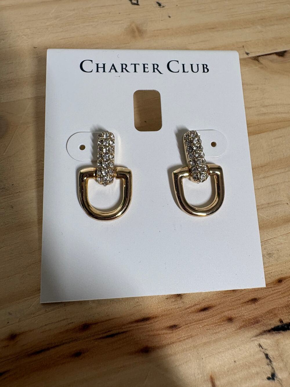 Charter Club Two Tone Gold Rhinestone Hoops Earrings Fashion Jewelry